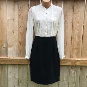 The Kooples Sheath Dress Pintuck Ivory Lace Bodice Rhinestone Buttons Women's XS